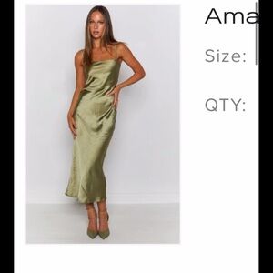 Olive Satin Slip Midi Dress - Classic Women's Evening Dress- Beginning Boutique